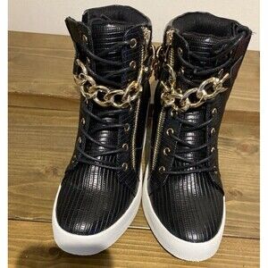Aleale High Top Wedge Sneaker Black Caviar Shoedazzle Size 6.* New never worn*